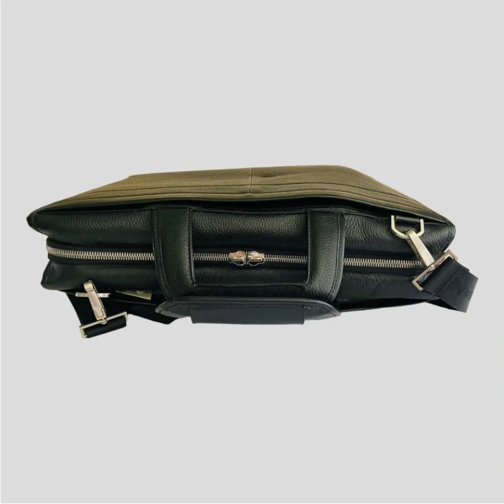 GIORGIO ARMANI BLACK Briefcase Computer Travel Fine Saffiano Leather Bag